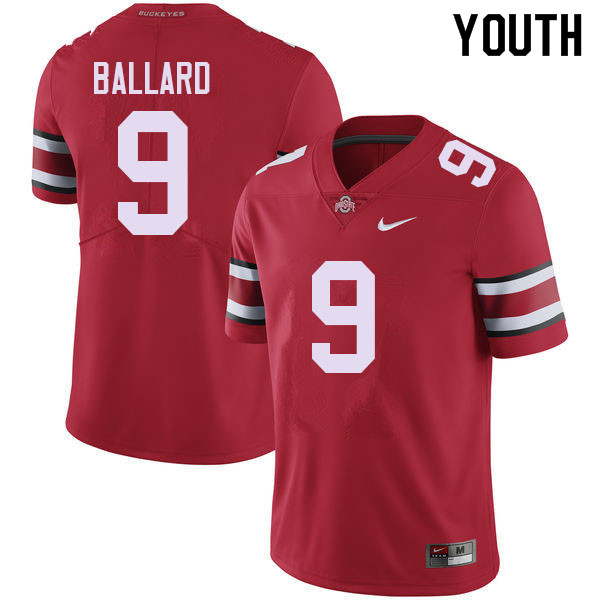 Ohio State Buckeyes Jayden Ballard Youth #9 Red Authentic Stitched College Football Jersey